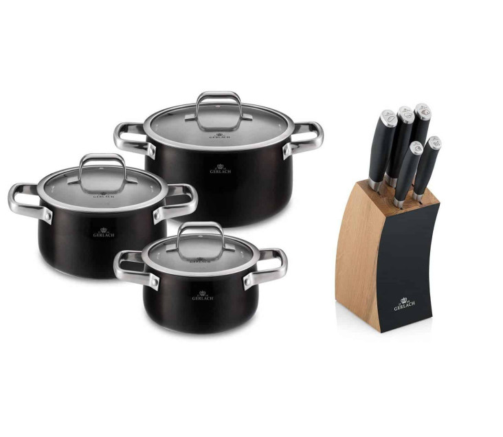 Zestaw garnków 6 el. PRIME + zestaw noży w bloku