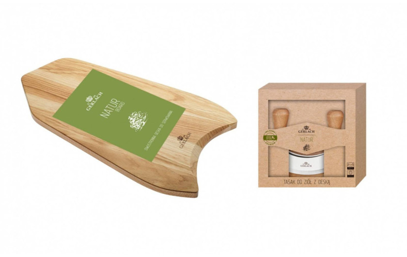 Deska do krojenia dębowa nieregularna NATUR BOARD + tasak do ziół z deską