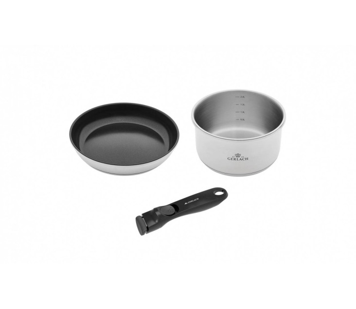 SMART STEEL patelnia 20cm + garnek 18cm (2l) + rączka