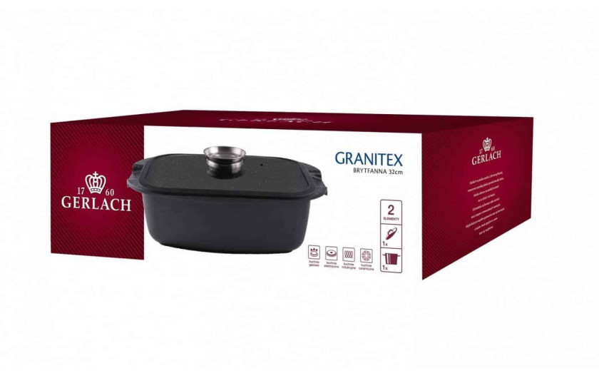 Zestaw 3x patelni 20/24/28 cm + brytfanna 32 cm + garnek 28 cm GRANITEX