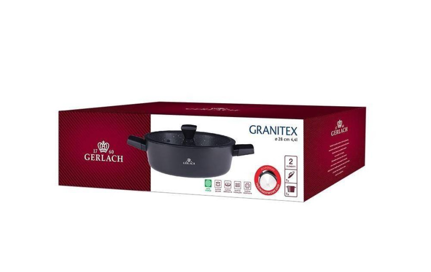 Zestaw 3x patelni 20/24/28 cm + brytfanna 32 cm + garnek 28 cm GRANITEX