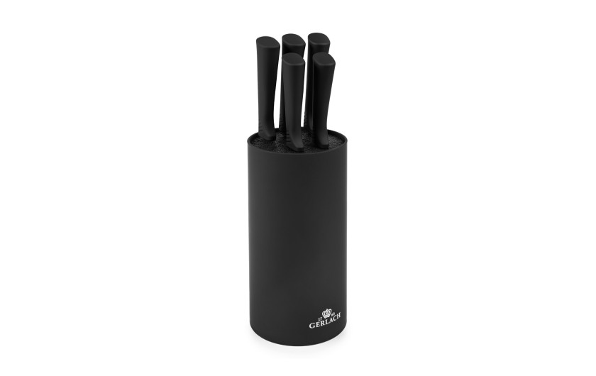 Zestaw noży w bloku SMART BLACK + Ostrzałka GRANITEX 3 w 1 + Nożyczki półkrawieckie 225 mm ASSIST