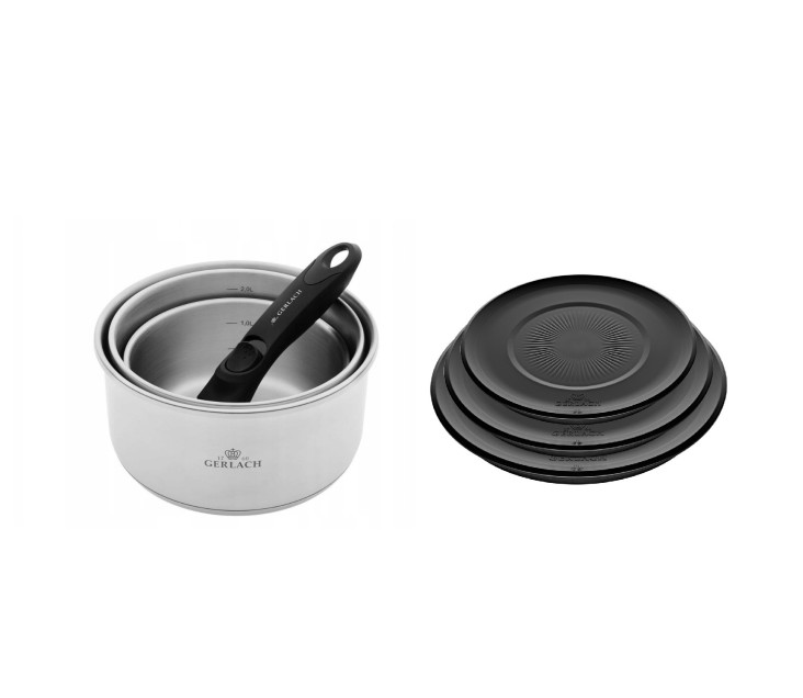 Zestaw garnków 4 el.  SMART STEEL + SMART pokrywki do przechowywania 16cm, 18cm, 20cm - czarne