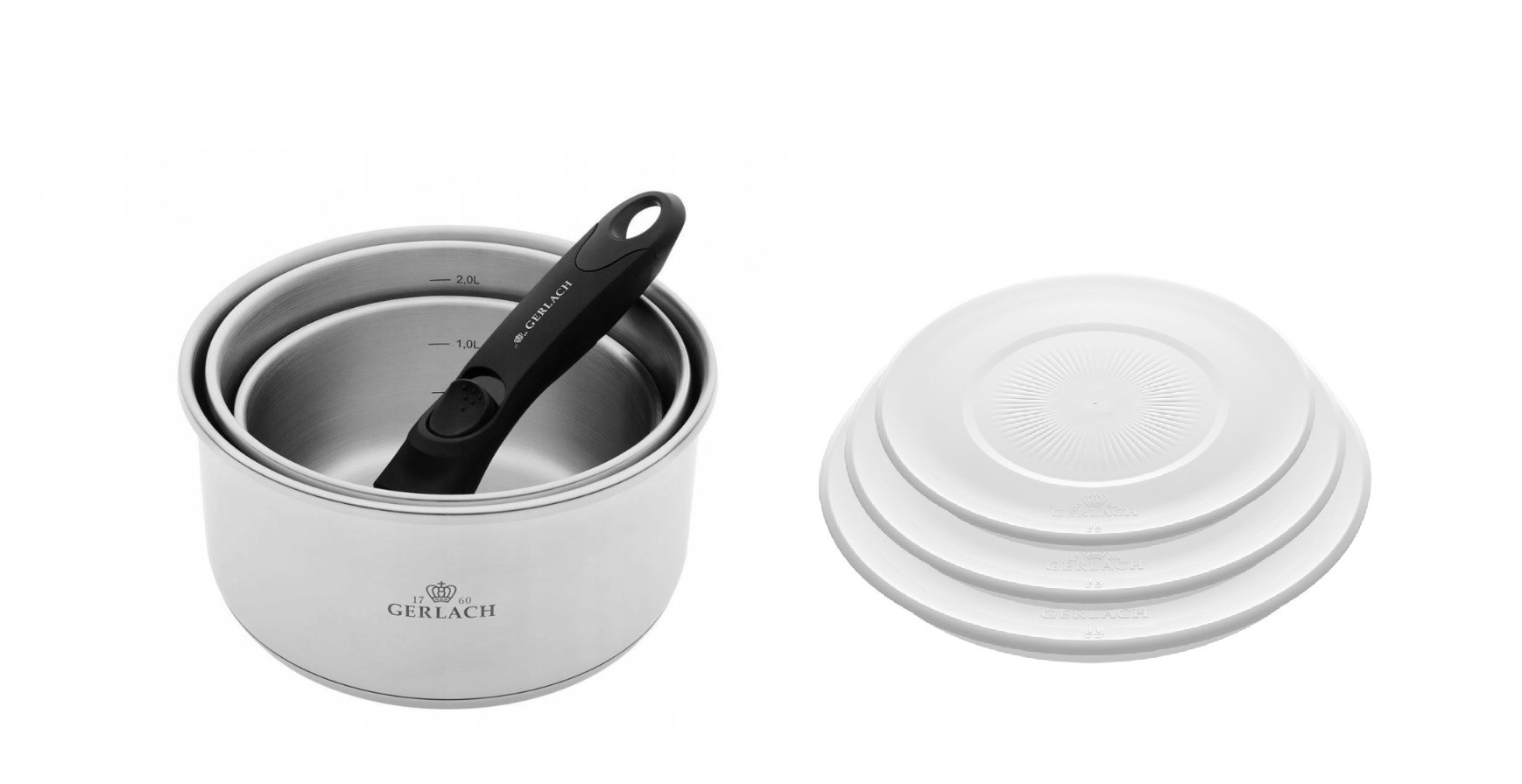 Zestaw garnków 4 el.  SMART STEEL + SMART pokrywki do przechowywania 16cm, 18cm, 20cm - białe