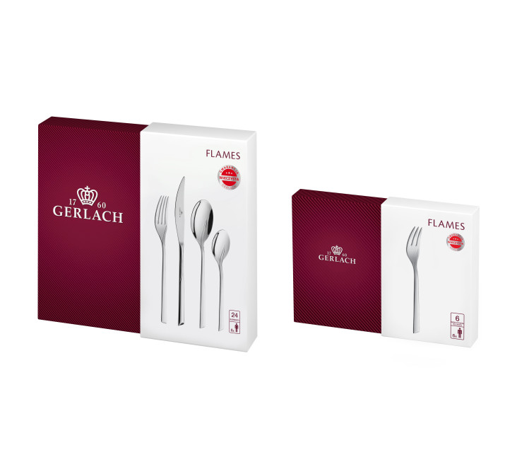 Zestaw sztućców 24 szt. FLAMES połysk + widelczyki do ciasta 6 szt.
