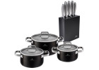 Zestaw garnków 6 el. PRIME + zestaw noży w czarnym bloku