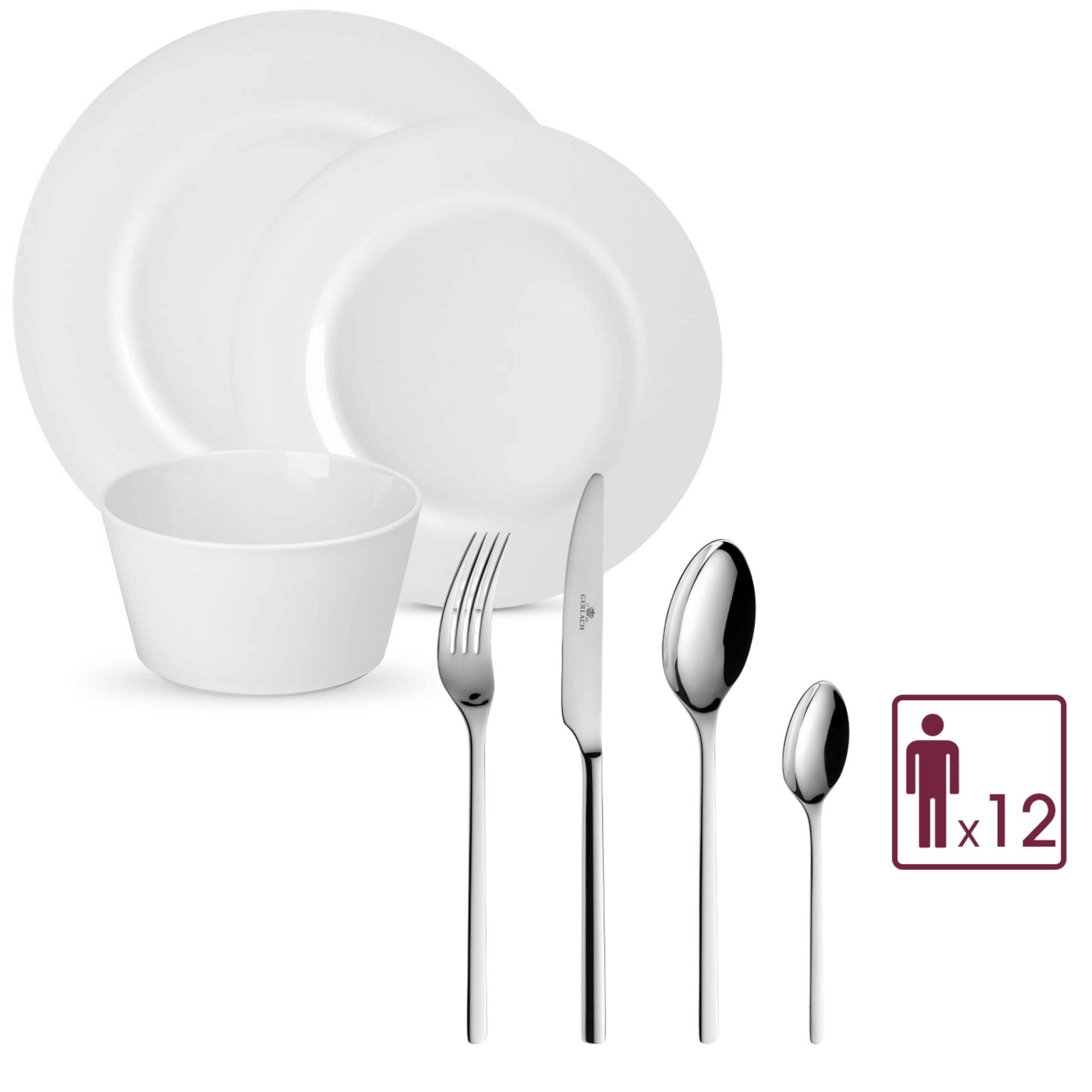 Zestaw stołowy MODERN Kpl. talerzy obiadowych 36el./12os.Zestaw sztućców 2x 24 szt. połysk MODERN