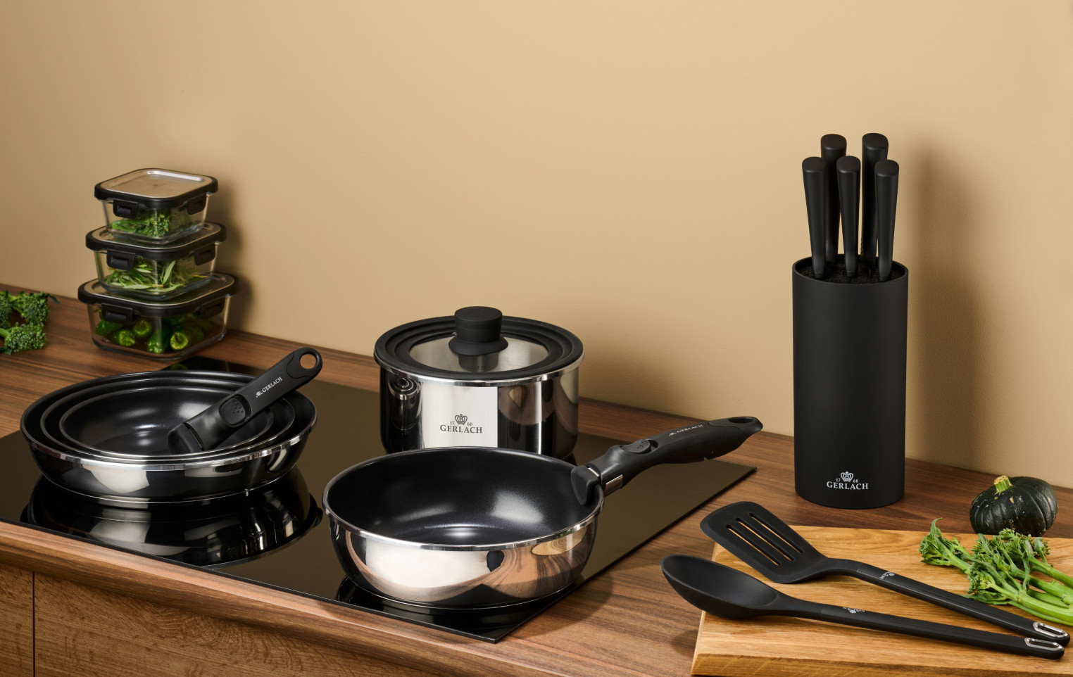 SMART STEEL patelnia 20cm + garnek 18cm (2l) + rączka