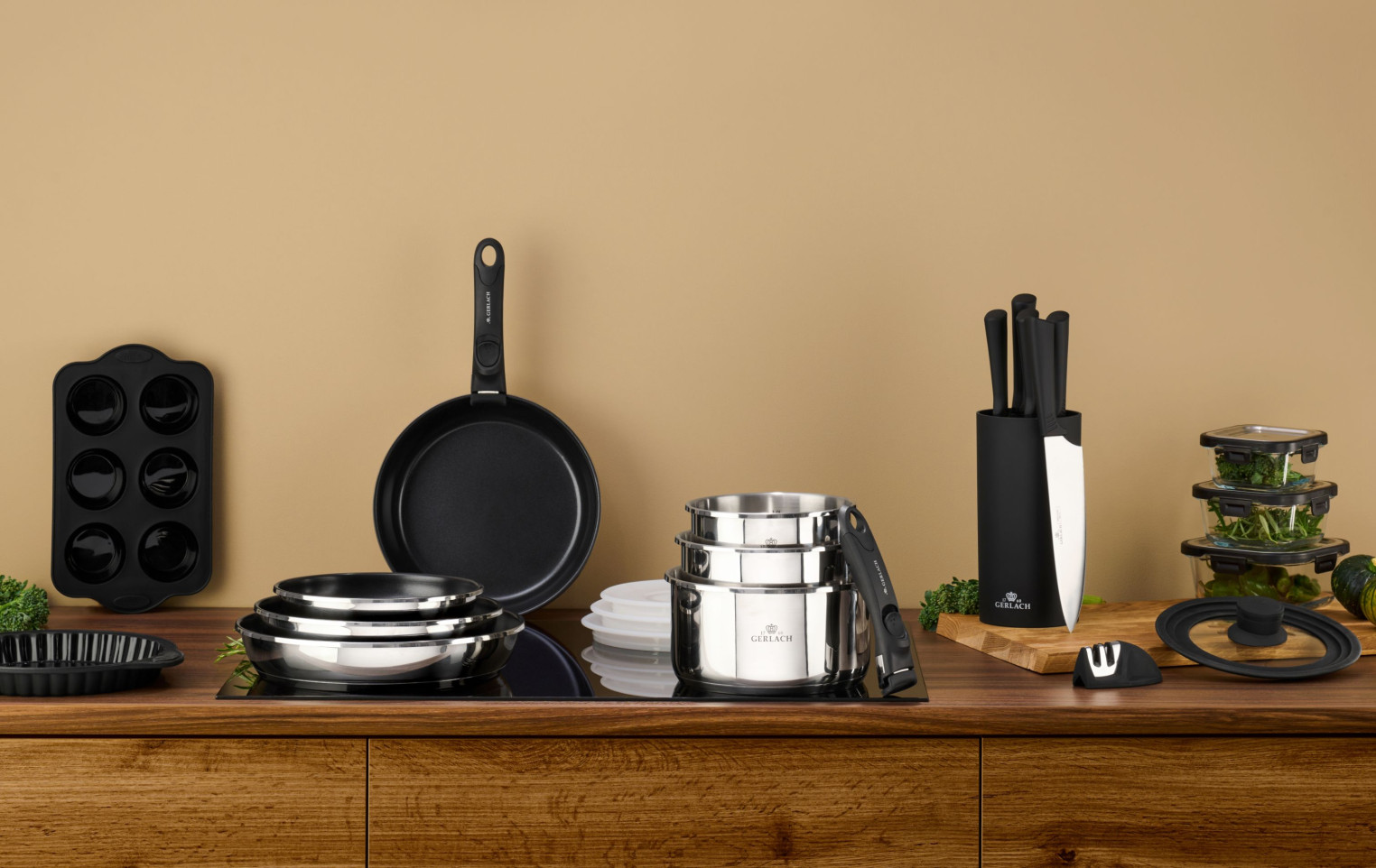 SMART STEEL patelnia 20cm + garnek 18cm (2l) + rączka