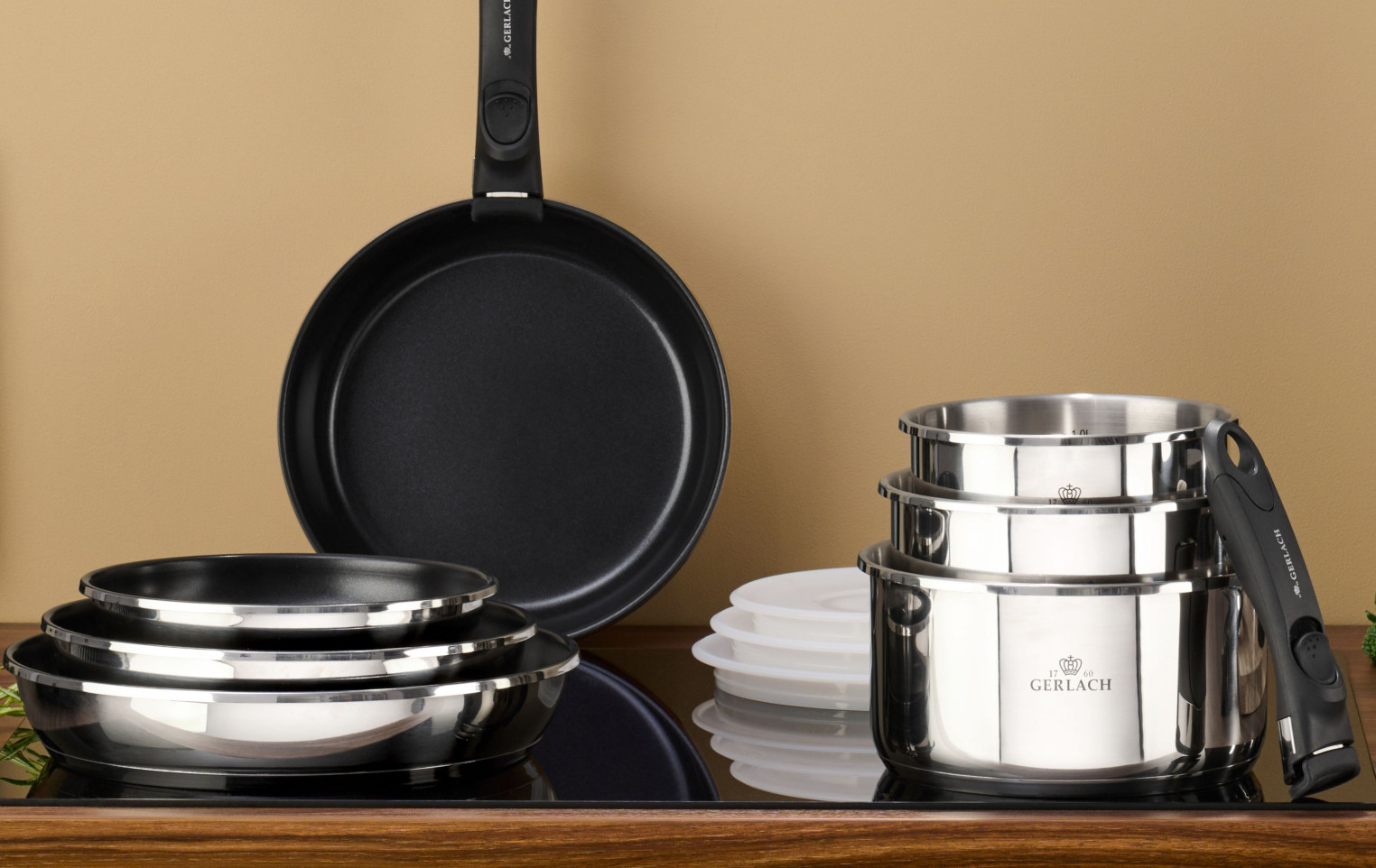 SMART STEEL patelnia 20cm + garnek 18cm (2l) + rączka