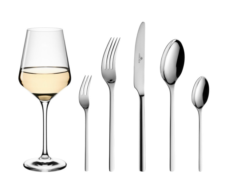 MODERN zestaw sztućców 24 szt. + widelczyki do ciasta 6 szt. + kieliszki do białego wina 6szt