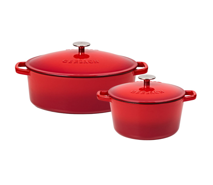 Brytfanna żeliwna czerwony gradient 5,5 l NATUR IRON + Garnek żeliwny czerwony gradient 3 l NATUR IRON