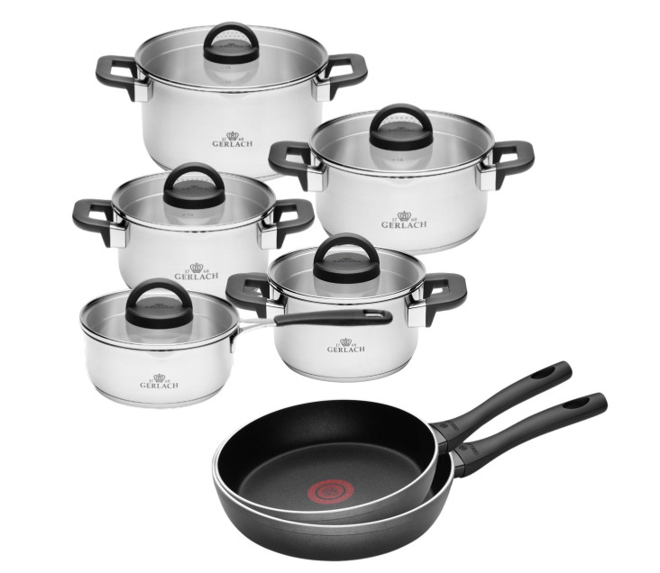 Zestaw garnków AMBIENTE PLUS 10 el. + Zestaw 2x patelni CONTRAST ThermoCoat ILAG Ultimate 24 i 28 cm