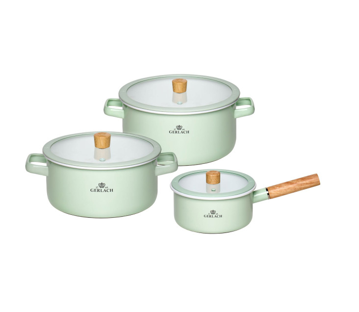 Zestaw garnków emaliowanych NATUR ENAMEL pastelowozielone 6 el.