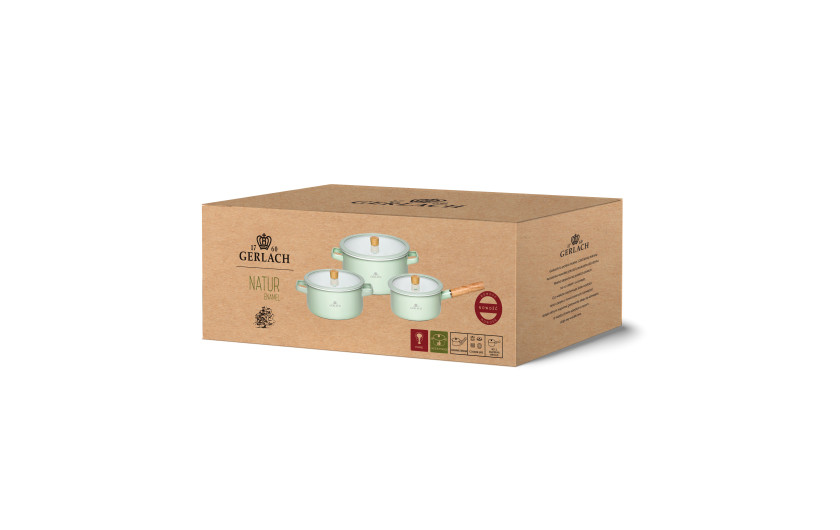 Zestaw garnków emaliowanych NATUR ENAMEL pastelowo-zielone 6 el.