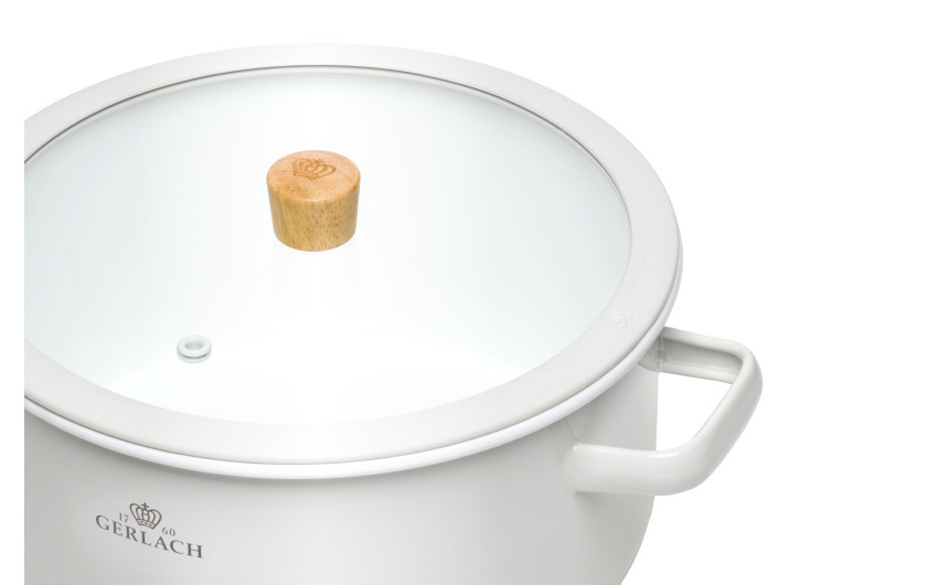 Zestaw garnków 6 el. Natur Enamel białe + 2x patelnia Ambiente Thermocoat 24/28 cm