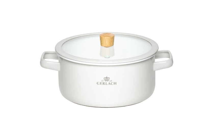 Zestaw garnków 6 el. Natur Enamel białe + 2x patelnia Ambiente Thermocoat 24/28 cm