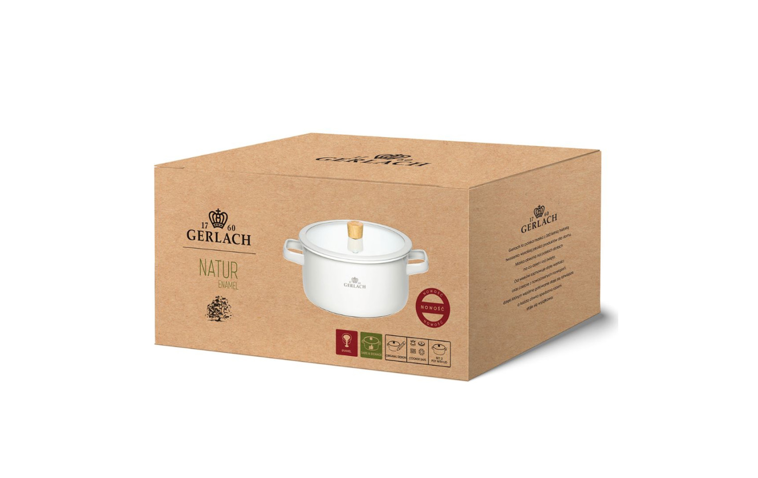 Zestaw garnków 6 el. Natur Enamel białe + 2x patelnia Ambiente Thermocoat 24/28 cm