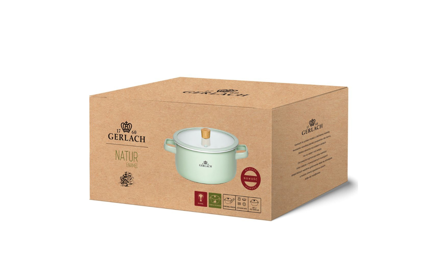 Zestaw garnków 6 el. Natur Enamel pastelowozielone + 2x patelnia Ambiente Thermocoat 24/28 cm