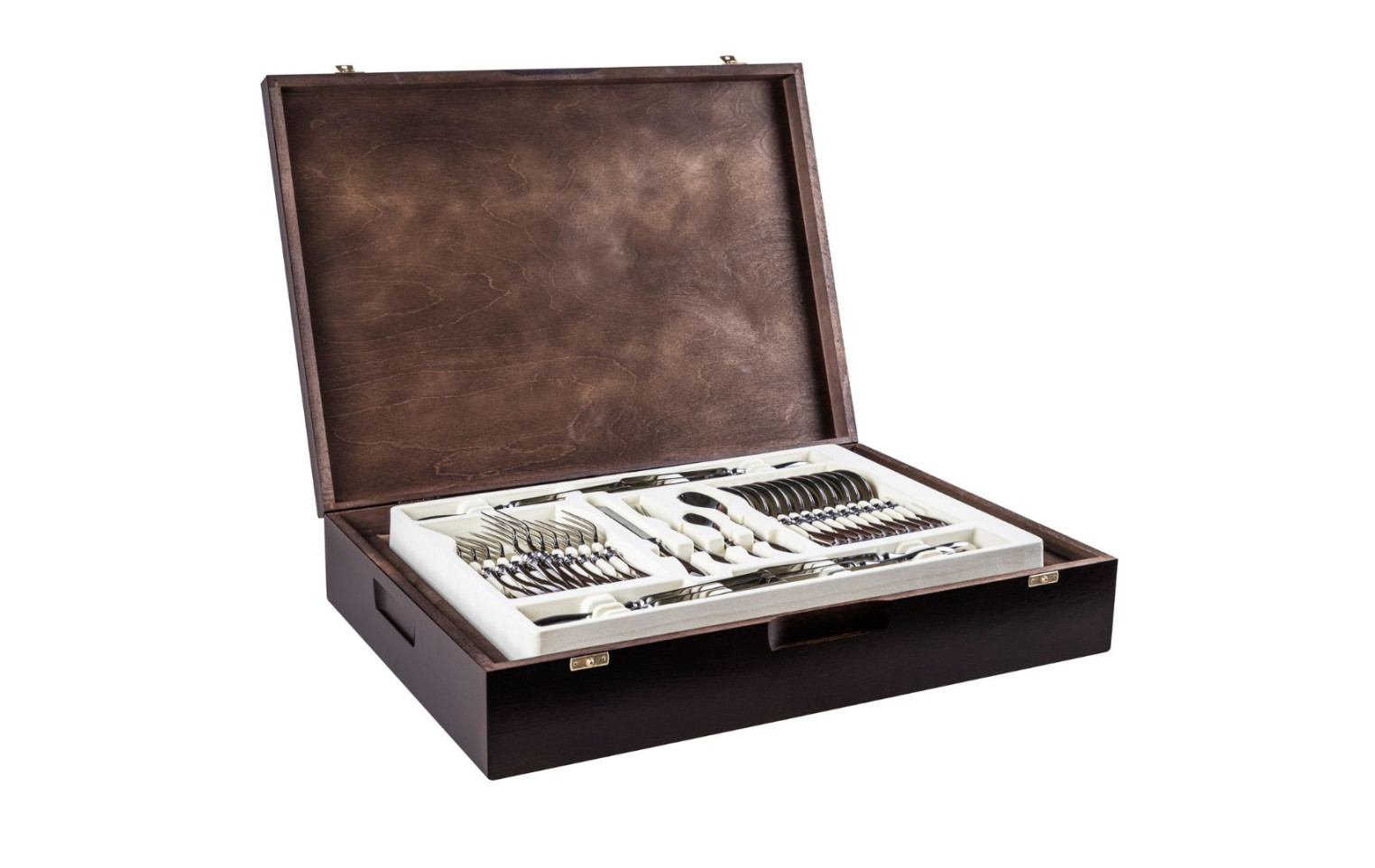 Zestaw sztućców w drewnianej skrzyni 68 szt. połysk RETRO