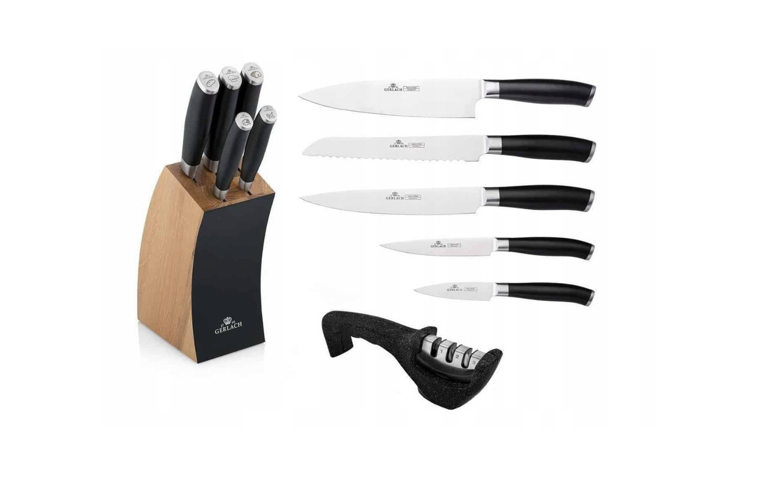 Zestaw noży w bloku DECO BLACK + ostrzałka 3 w 1 pakiet