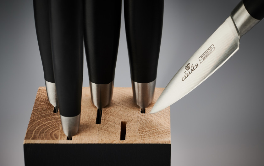 Zestaw noży w bloku DECO BLACK + ostrzałka 3 w 1 pakiet