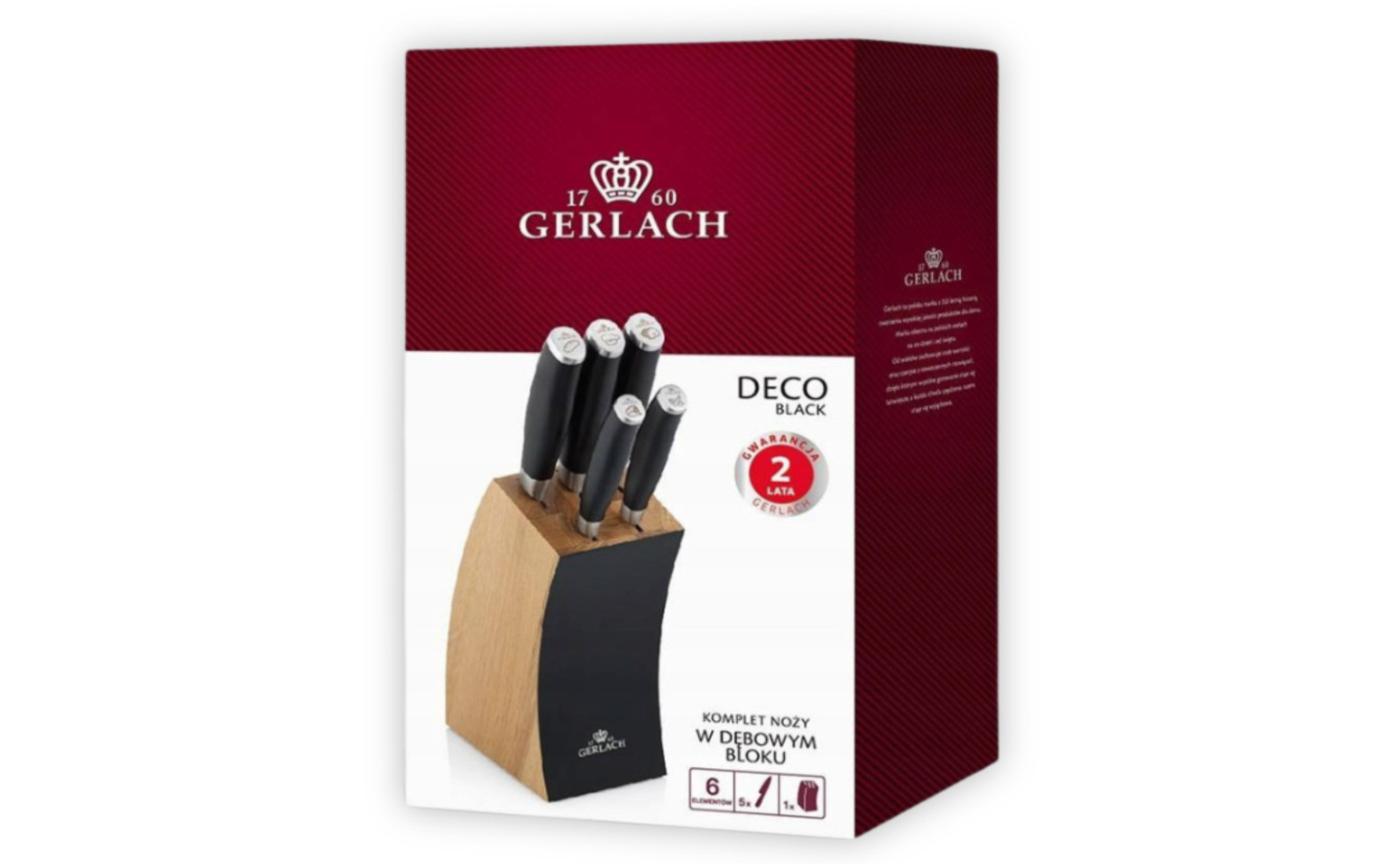 Zestaw noży w bloku DECO BLACK + ostrzałka 3 w 1 pakiet