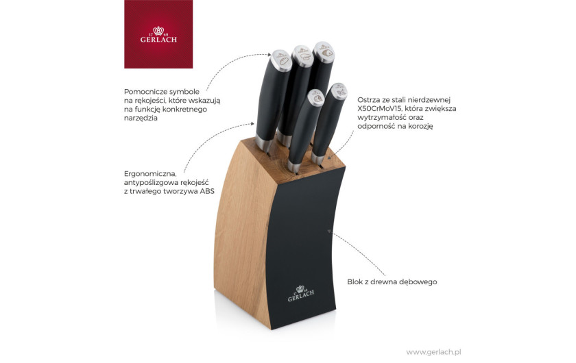 Zestaw noży w bloku DECO BLACK + ostrzałka 3 w 1 pakiet