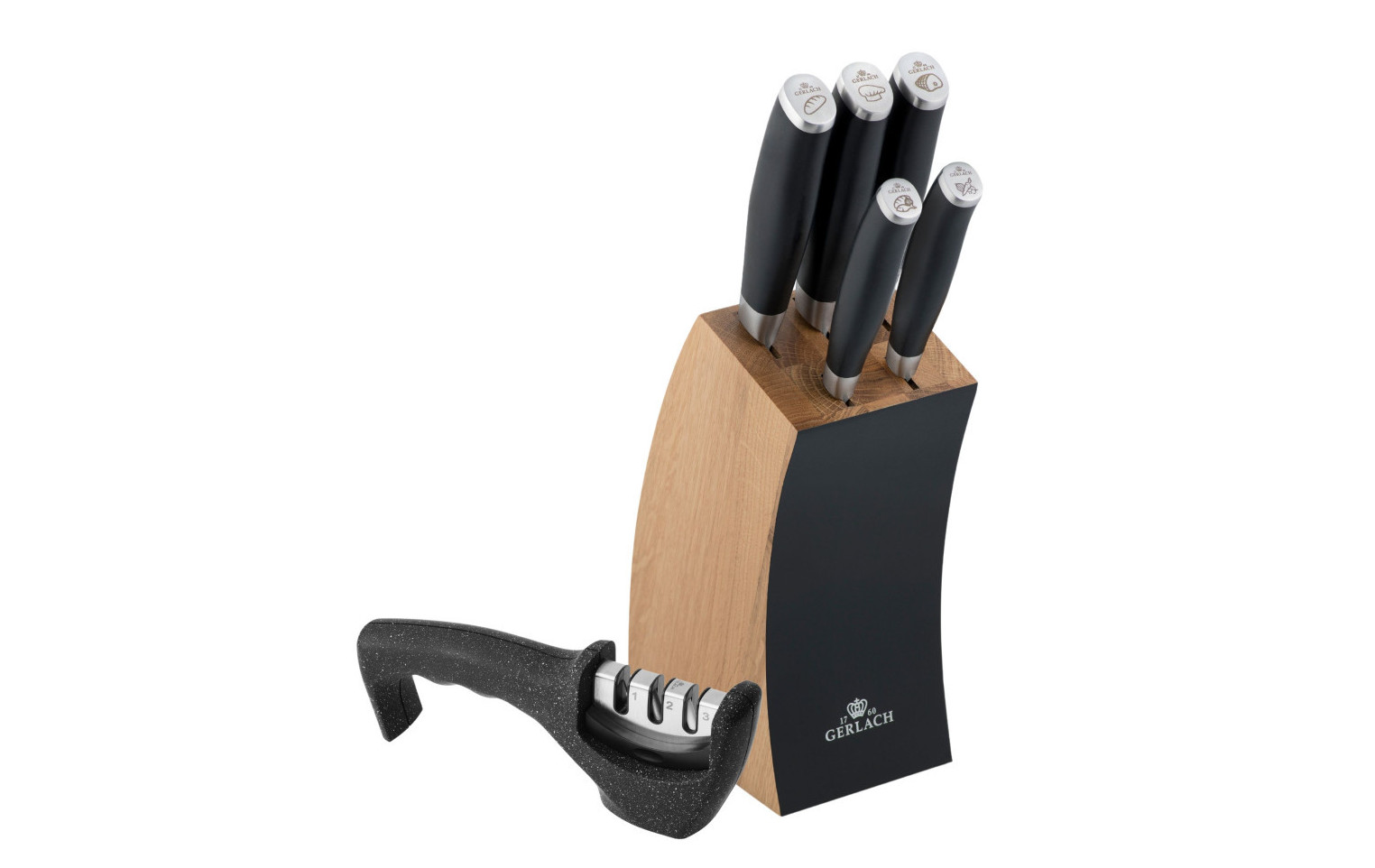 Zestaw noży w bloku DECO BLACK + ostrzałka 3 w 1 pakiet