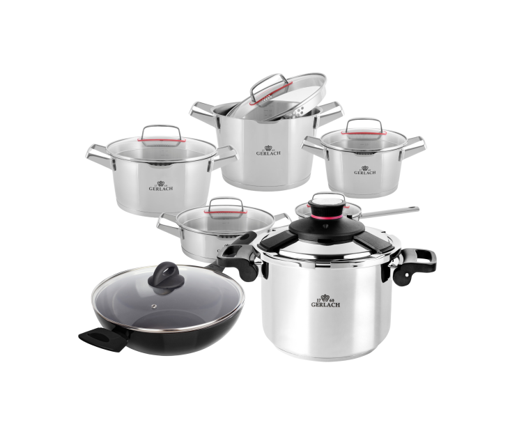 Zestaw garnków SUPERIOR 10 el. + Szybkowar AMBIENTE 6l. + Patelnia Wok HARMONY + pokrywa