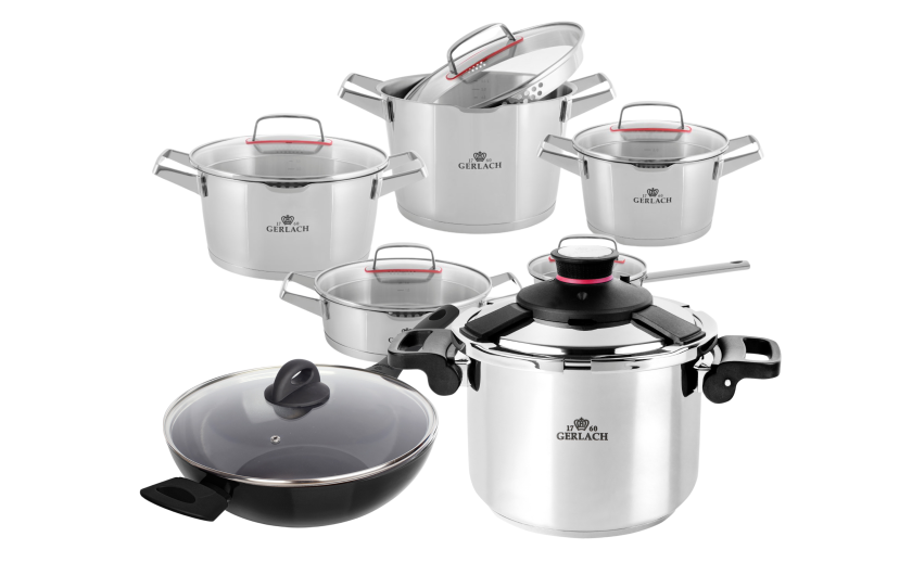 Zestaw garnków SUPERIOR 10 el. + Szybkowar AMBIENTE 6l. + Patelnia Wok HARMONY + pokrywa