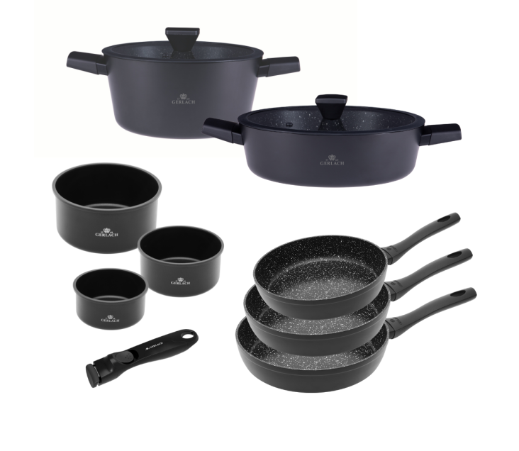 Zestaw 3x patelni 20/24/28 cm GRANITEX + Garnki 24/28 cm GRANITEX + Zestaw garnków 4 el. SMART