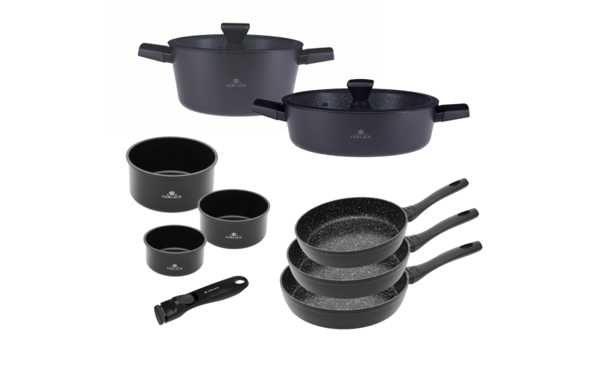 Zestaw 3x patelni 20/24/28 cm GRANITEX + Garnki 24/28 cm GRANITEX + Zestaw garnków 4 el. SMART