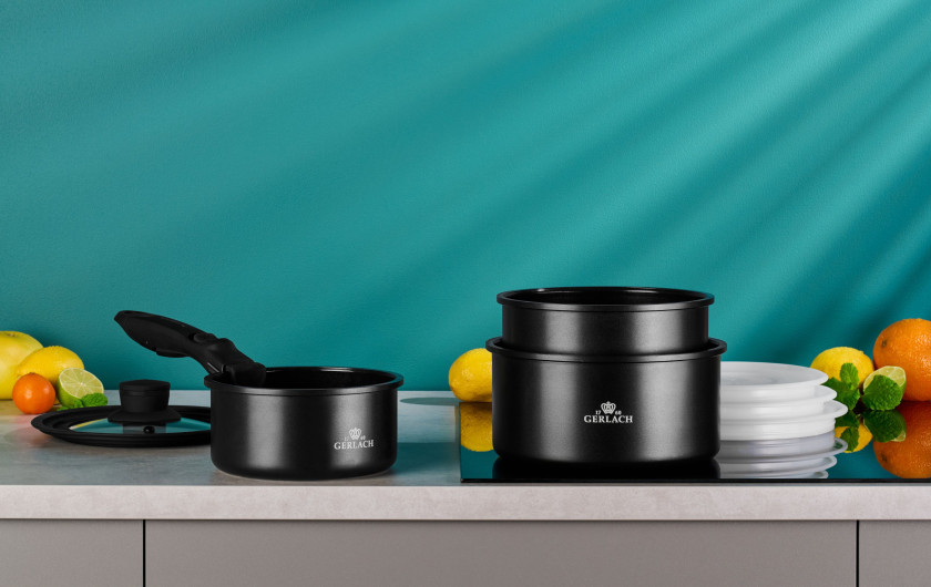 Zestaw 3x patelni 20/24/28 cm GRANITEX + Garnki 24/28 cm GRANITEX + Zestaw garnków 4 el. SMART