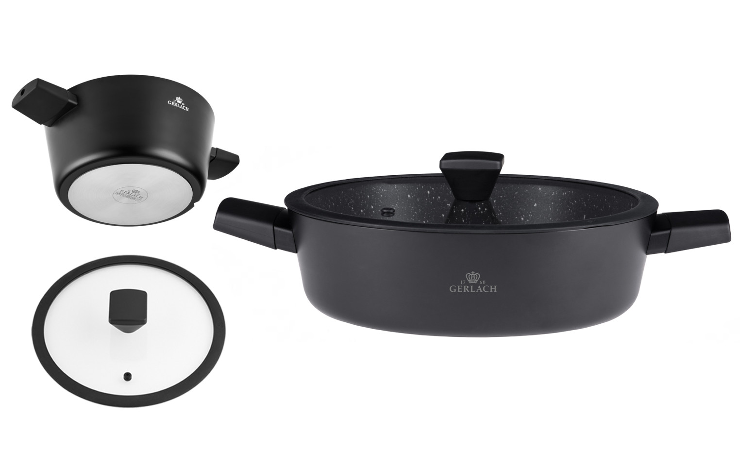 Zestaw 3x patelni 20/24/28 cm GRANITEX + Garnki 24/28 cm GRANITEX + Zestaw garnków 4 el. SMART