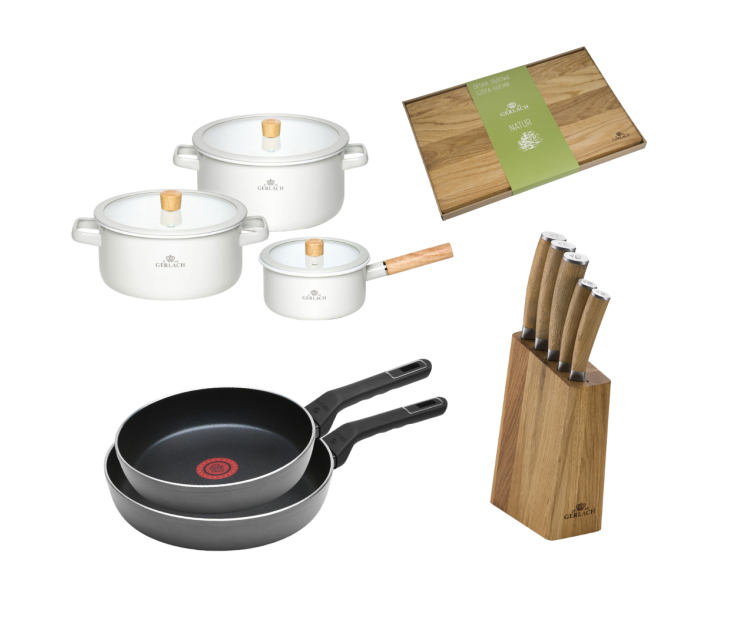 Zestaw kuchenny NATUR biały + Zestaw 2x patelnia AMBIENTE THERMOCOAT 24/28 cm