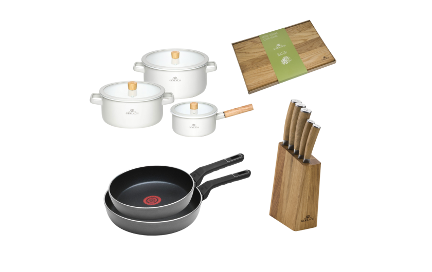 Zestaw kuchenny NATUR biały + Zestaw 2x patelnia AMBIENTE THERMOCOAT 24/28 cm