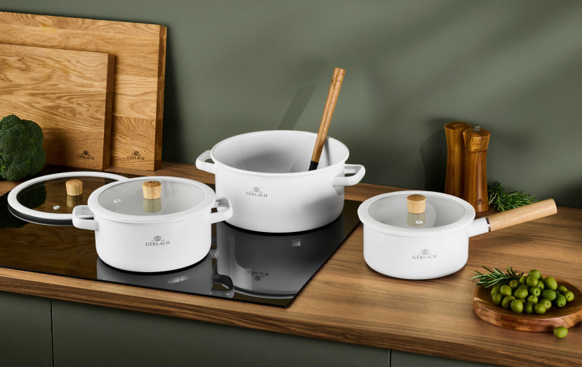 Zestaw kuchenny NATUR biały + Zestaw 2x patelnia AMBIENTE THERMOCOAT 24/28 cm