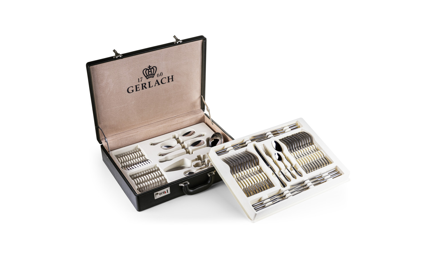 Zestaw sztućców dla 12 osób MUZA w walizce + zestaw noży w bloku LOFT