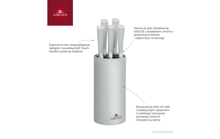 OUTLET - Zestaw noży w bloku SMART LIGHT GREY