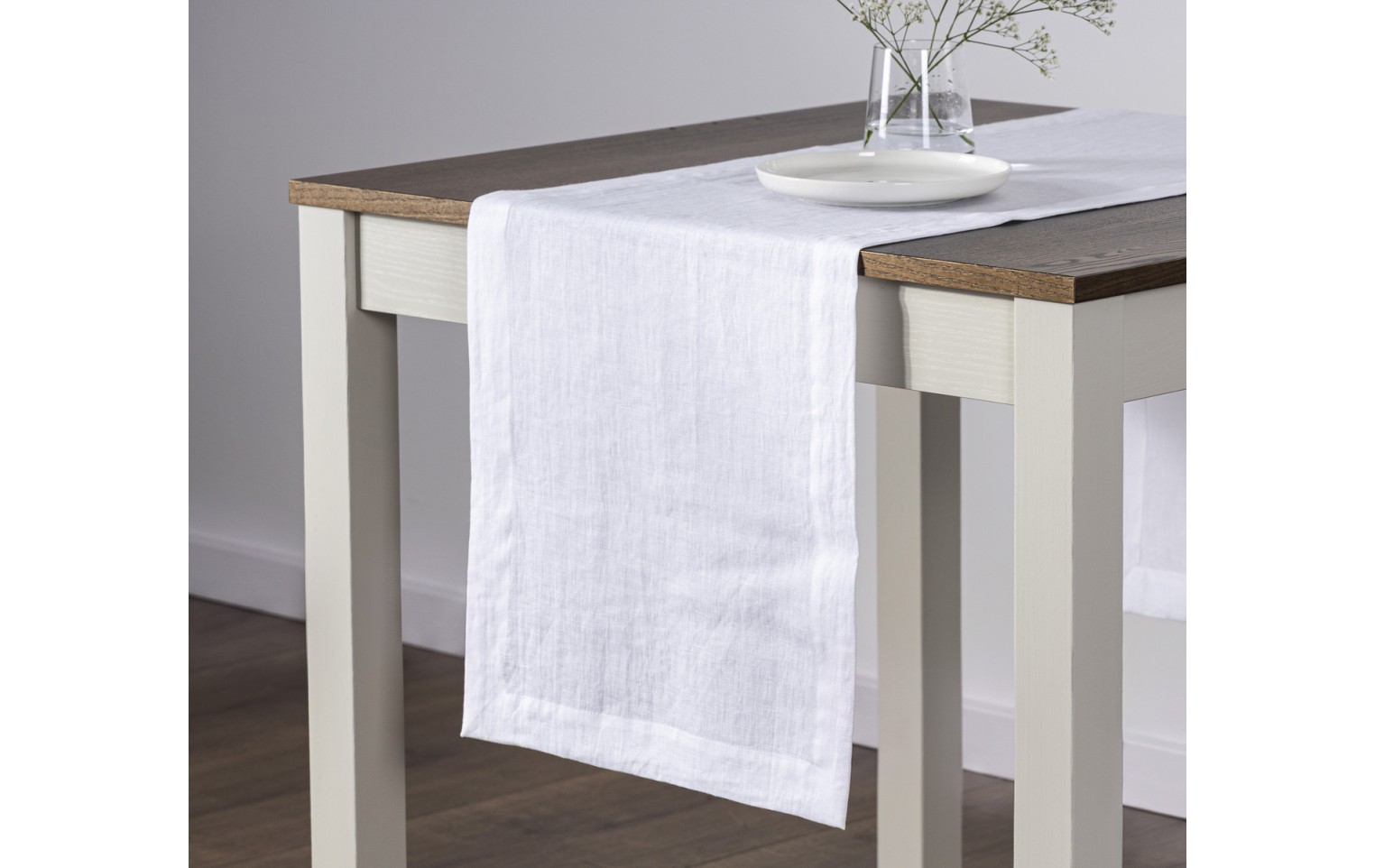 Lniany bieżnik PRESTIGE biały 40x160cm