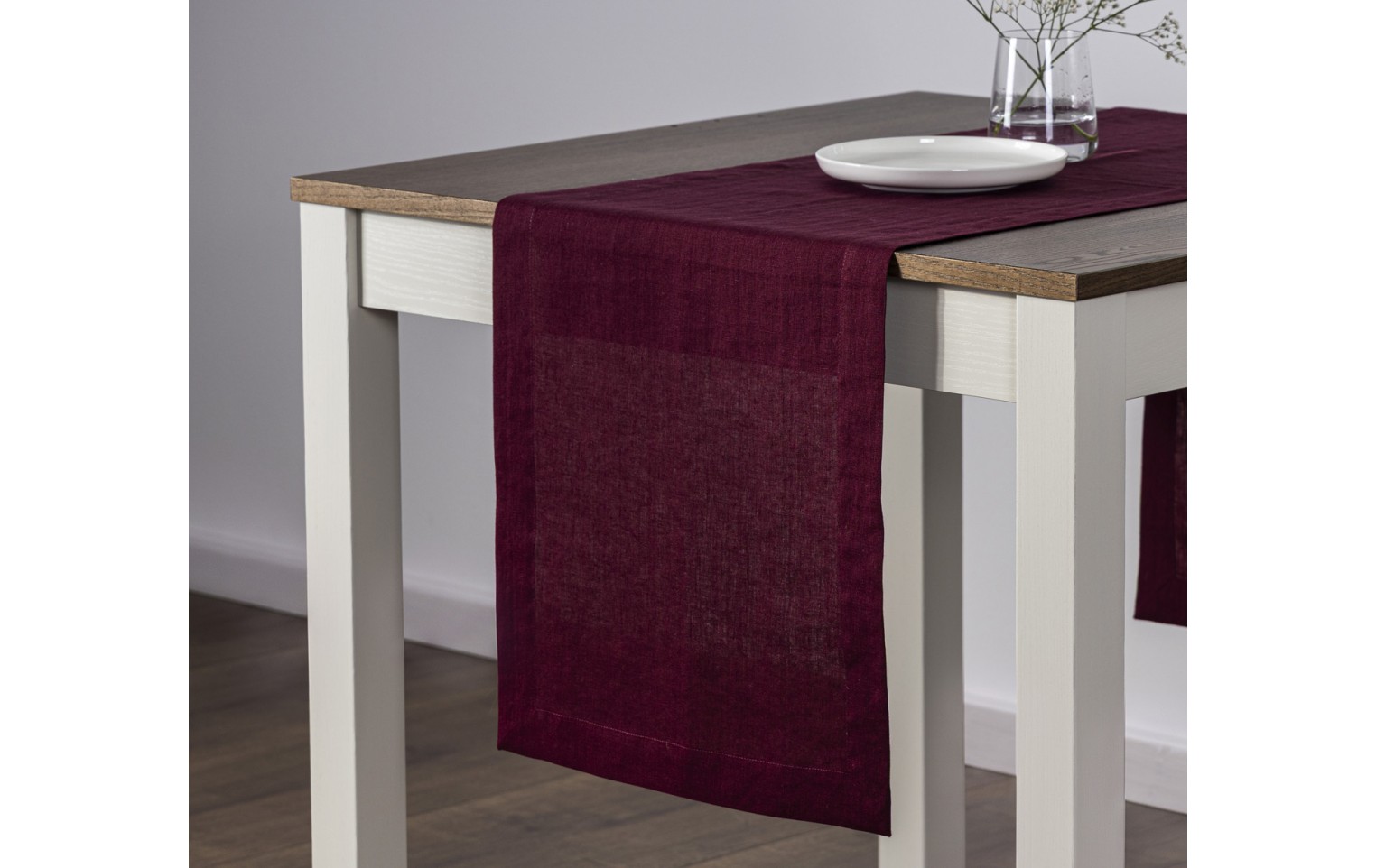 Lniany bieżnik PRESTIGE bordowy 40x160cm
