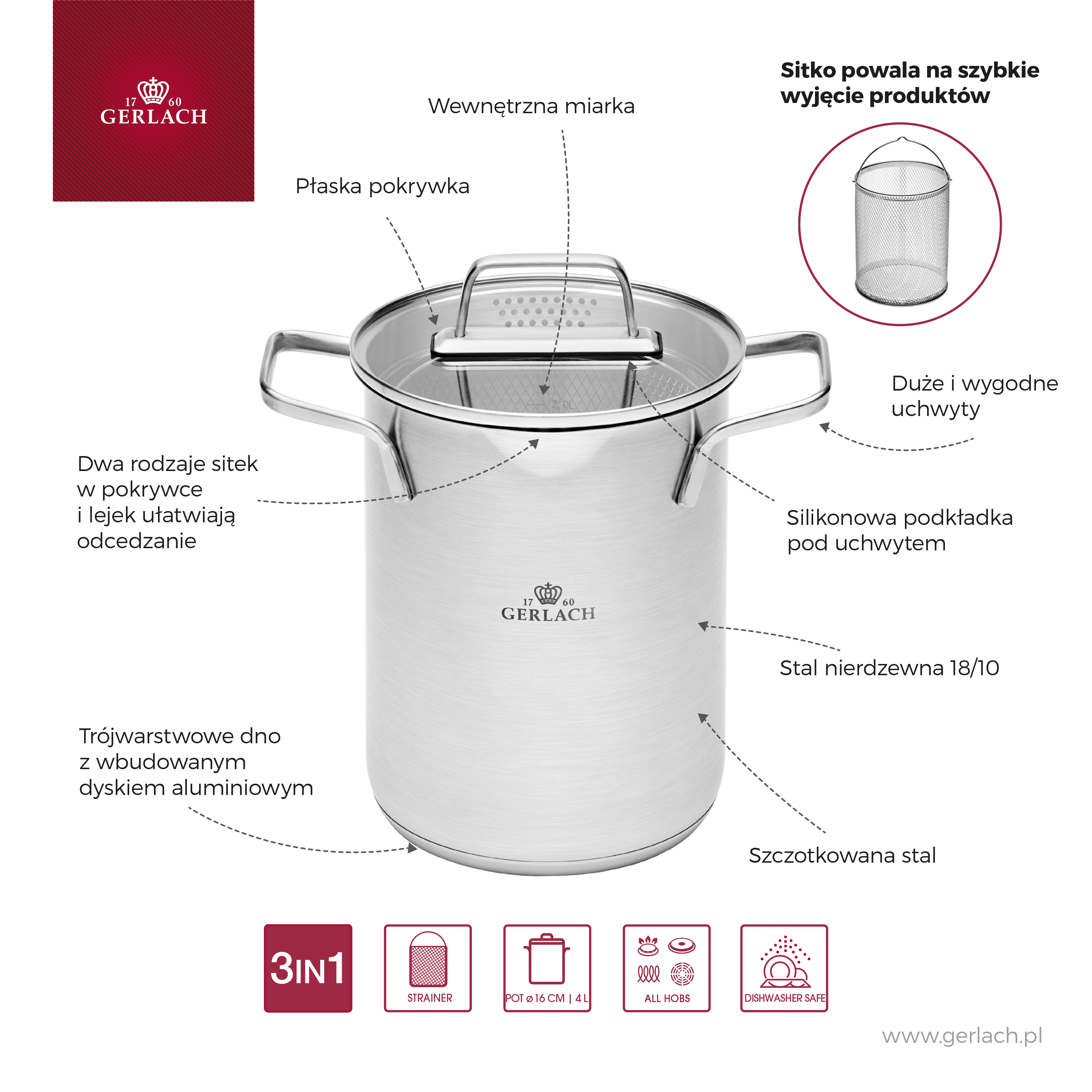 Garnek uniwersalny 3w1 z sitkiem do szparagów i warzyw